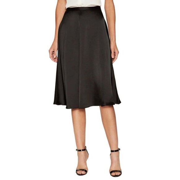 Jill Stuart Skirt 8 Black Satin ALine Flare Knee Length Cocktail Elegant Viscose - Picture 5 of 7